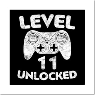 Level 11 Unlocked  11th Video Gamer Birthday Posters and Art